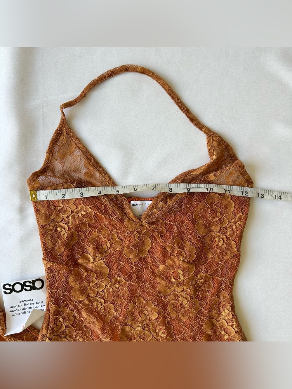 ASOS Rust-Orange Lace Halter Slip Dress - Picture 3 of 10